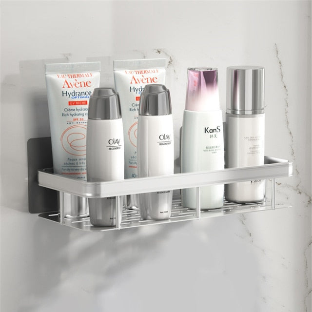 Space-Saving Metal Shelf for Bathroom with Suction Cup Mounting