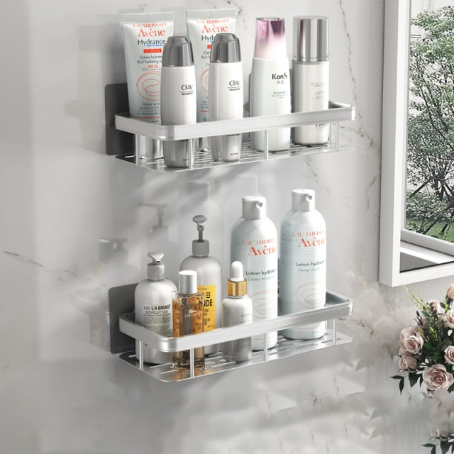 Space-Saving Metal Shelf for Bathroom with Suction Cup Mounting