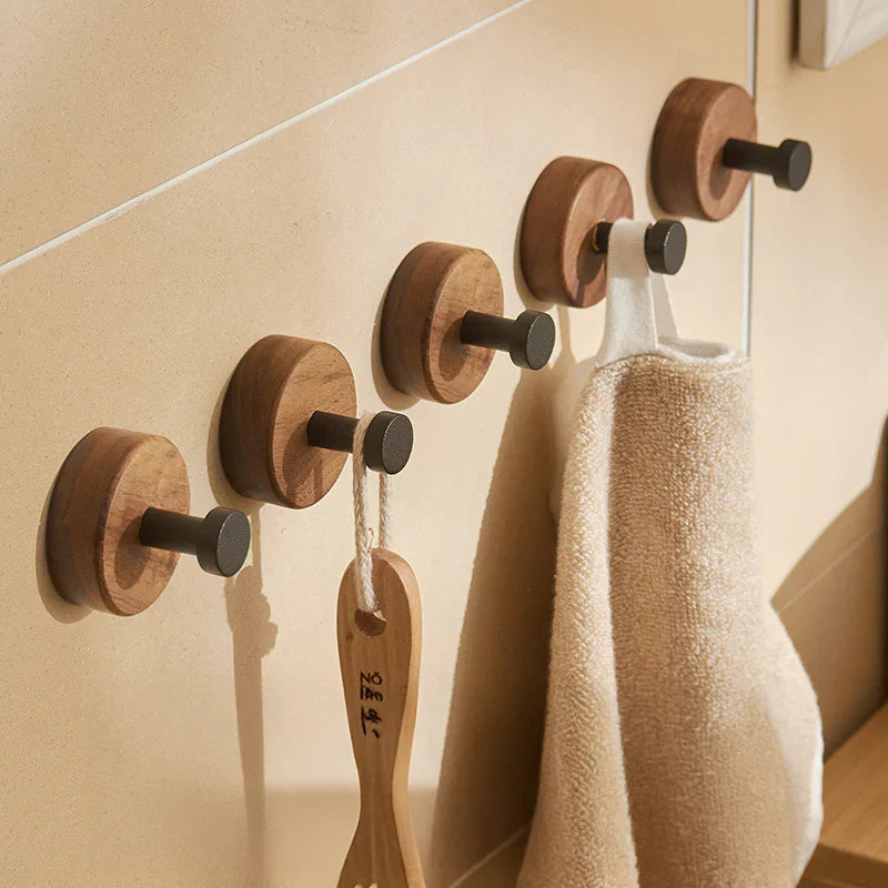 Self-Adhesive Wood and Metal Wall Hook Rack for Efficient Organization