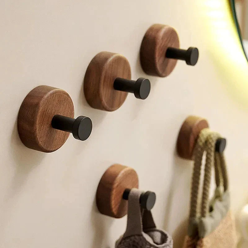 Self-Adhesive Wood and Metal Wall Hook Rack for Efficient Organization