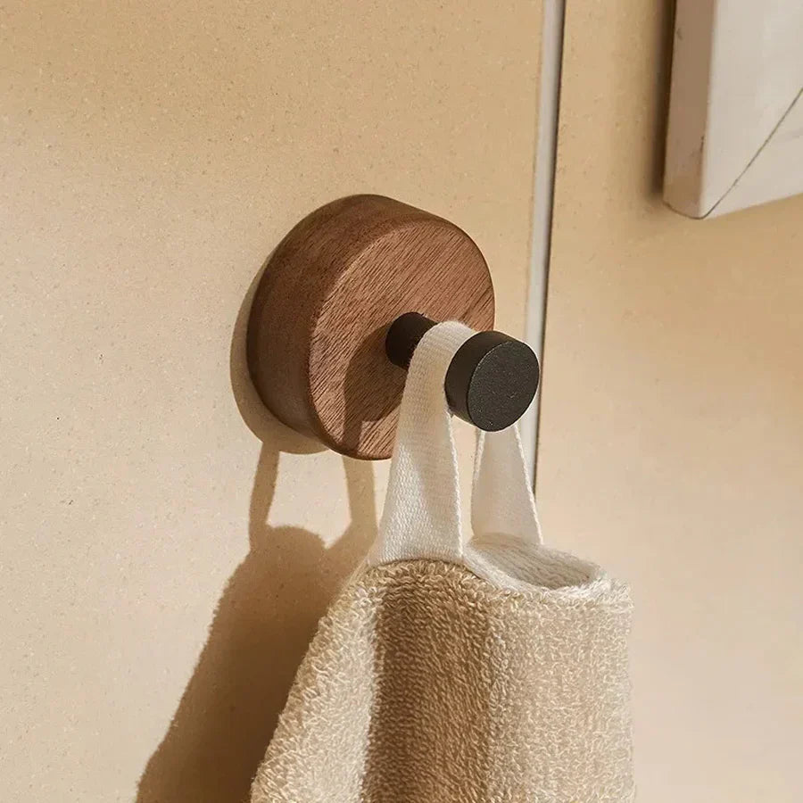 Self-Adhesive Wood and Metal Wall Hook Rack for Efficient Organization