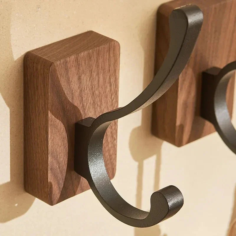 Self-Adhesive Wood and Metal Wall Hook Rack for Efficient Organization