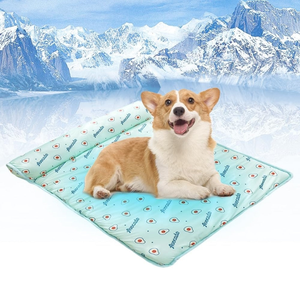 Self-Cooling Pet Mat with Plush Pillow for Summer Comfort