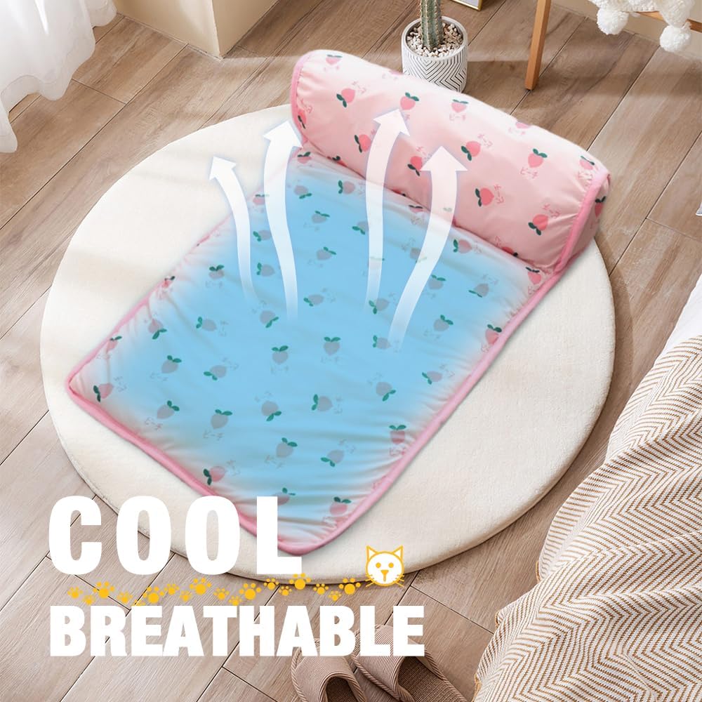 Self-Cooling Pet Mat with Plush Pillow for Summer Comfort