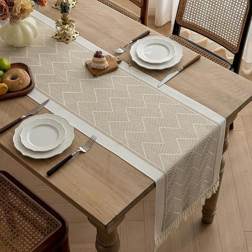 Elegant Woven Table Runner in Sandstone for Every Occasion