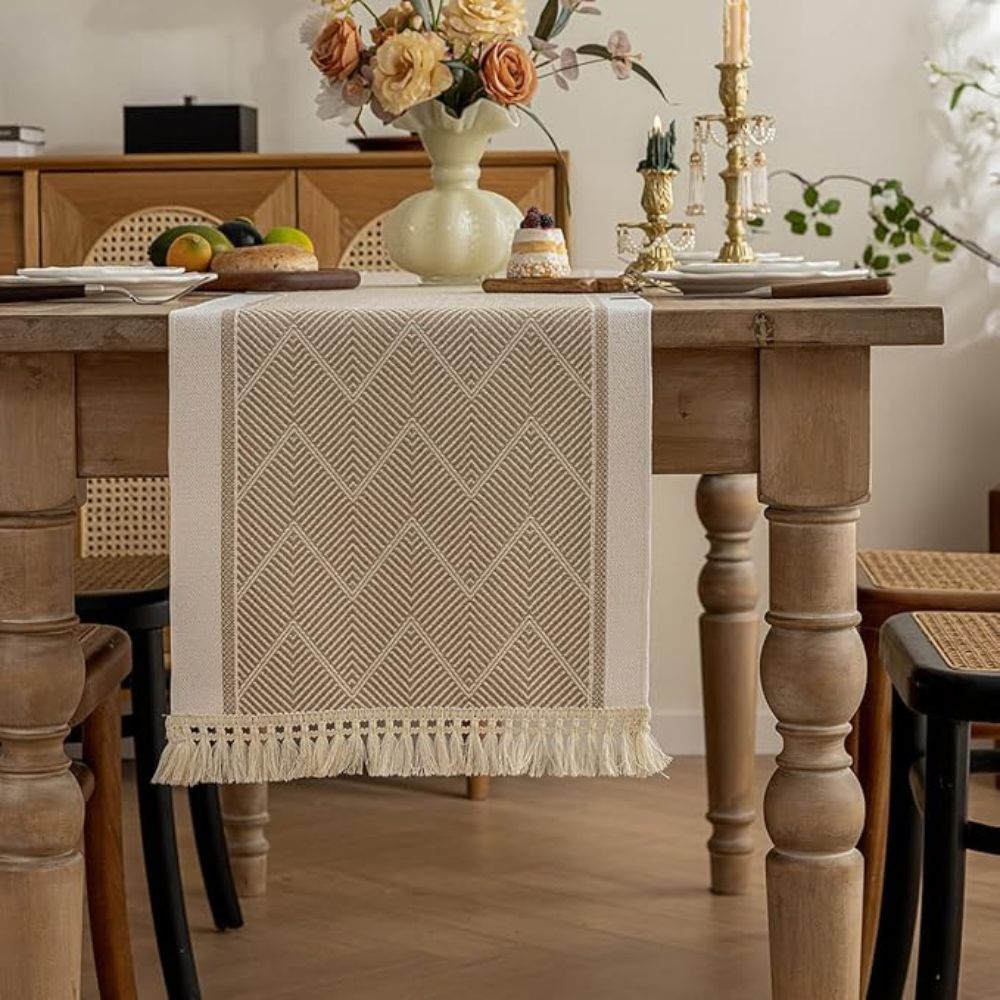 Elegant Woven Table Runner in Sandstone for Every Occasion