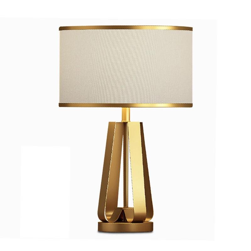 22 inch 1-Light Brass Geometric Table Lamp with Golden Faux Silk Drum Shade