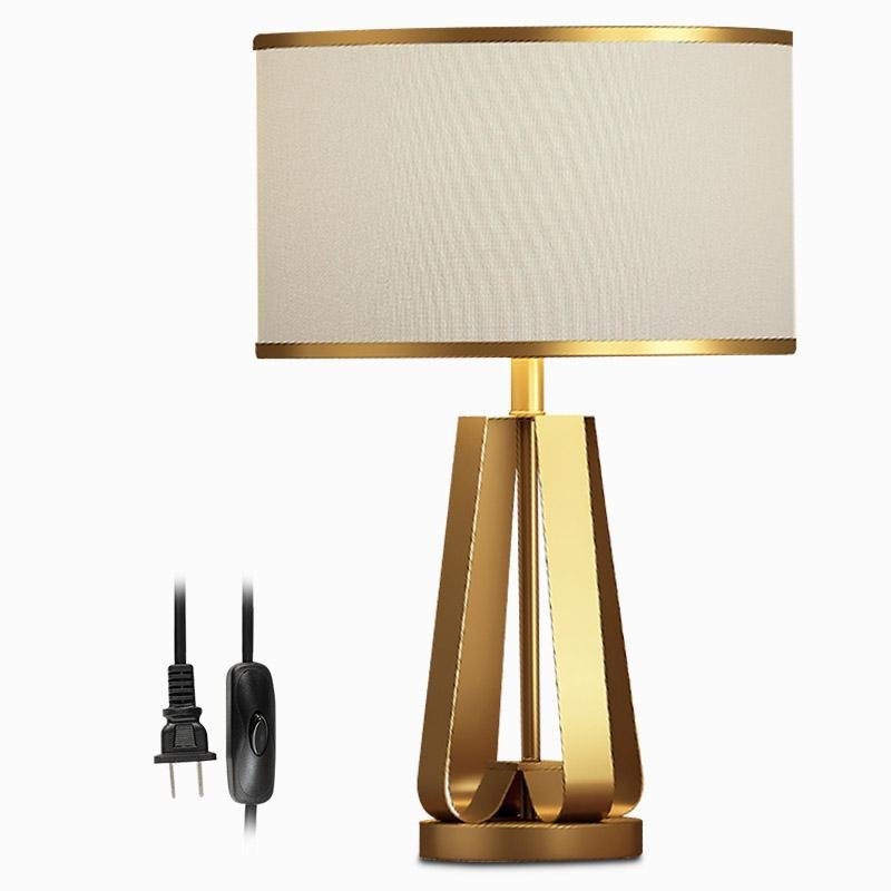 22 inch 1-Light Brass Geometric Table Lamp with Golden Faux Silk Drum Shade
