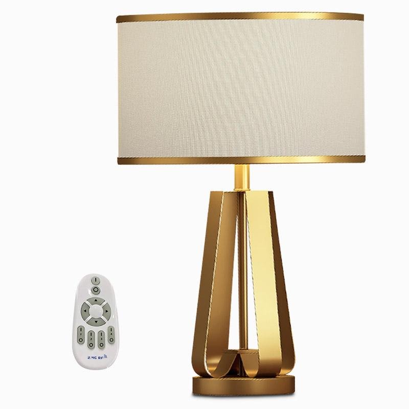22 inch 1-Light Brass Geometric Table Lamp with Golden Faux Silk Drum Shade