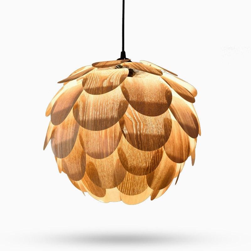 15'' Wood Pendant Light - Rustic Pineapple Shaped Design