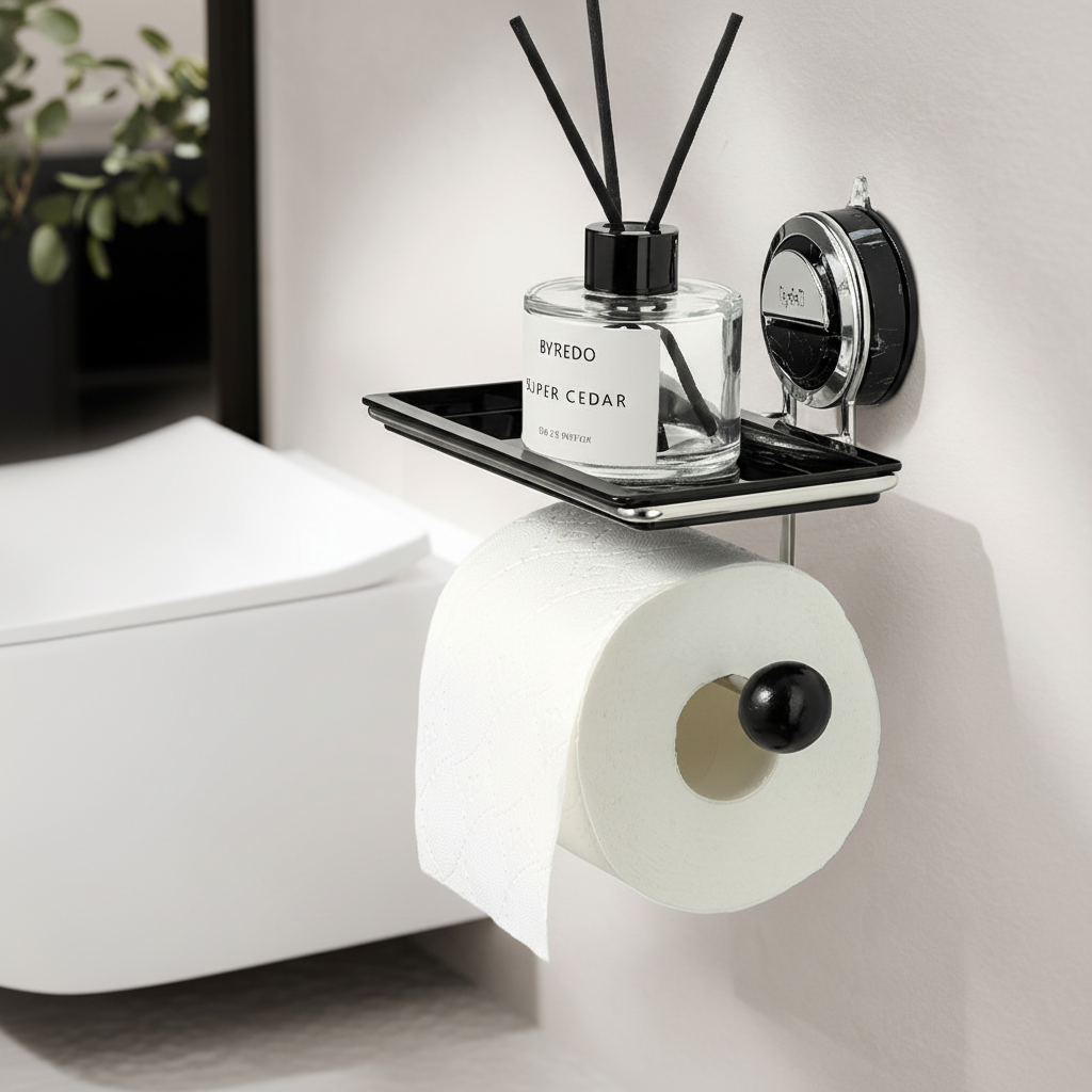 Wall-Mounted Toilet Paper Holder with Adhesive Installation