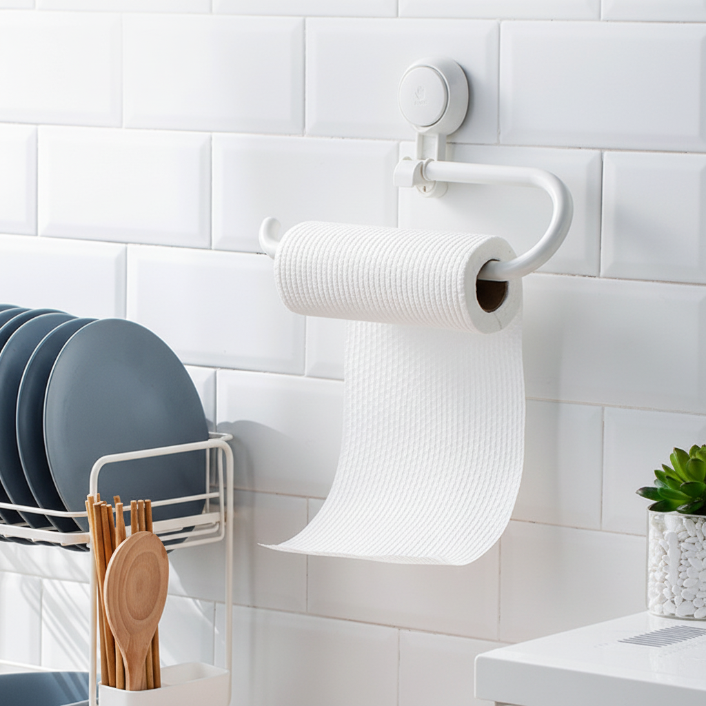 Wall-Mounted Toilet Paper Holder with Adhesive Installation