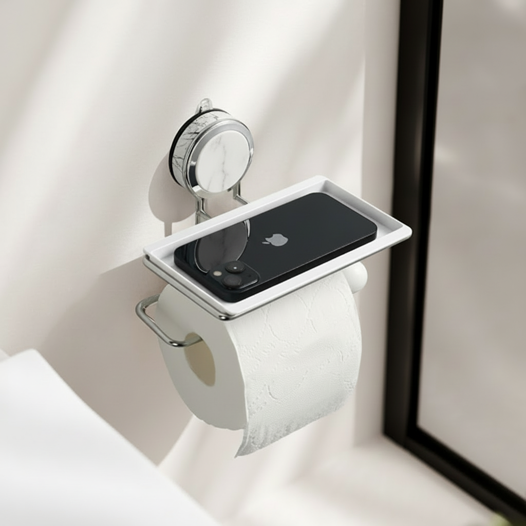 Wall-Mounted Toilet Paper Holder with Adhesive Installation