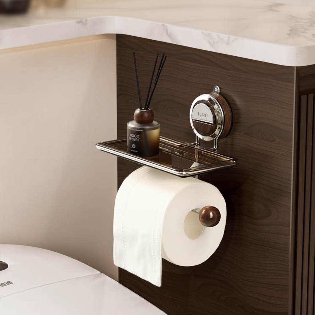 Wall-Mounted Toilet Paper Holder with Adhesive Installation