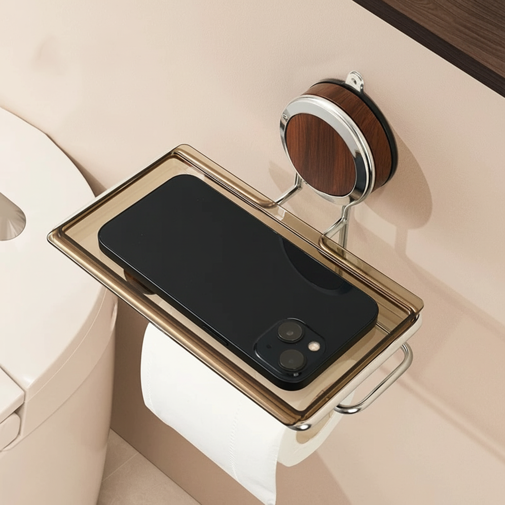 Wall-Mounted Toilet Paper Holder with Adhesive Installation