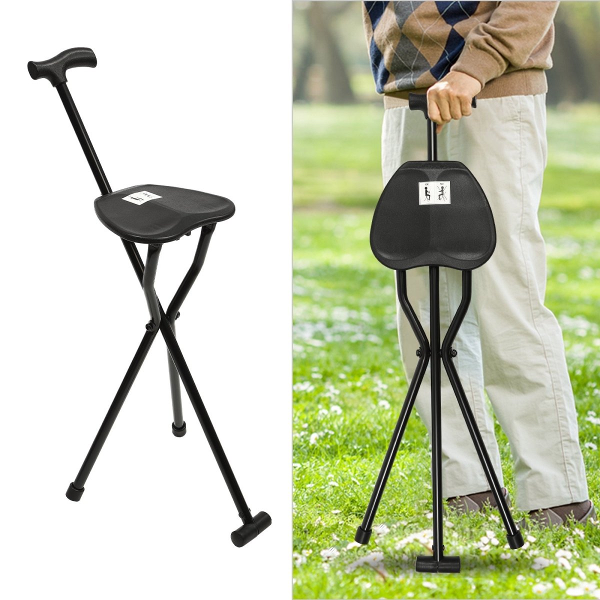 ComfortMate Portable Walking Stick with Built-in Seat