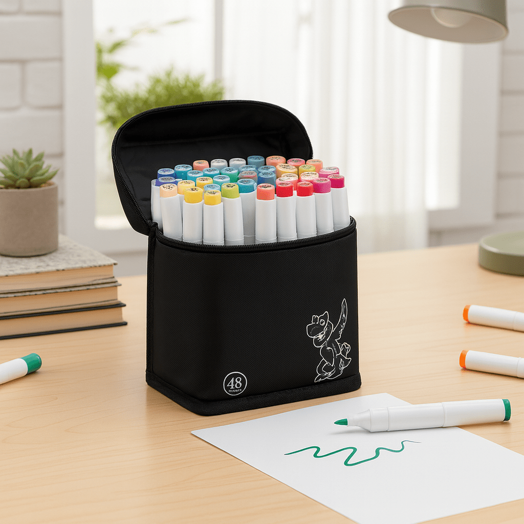 VibrantArt Dual-Tip Marker Set with 48 Rich Inks for Artists