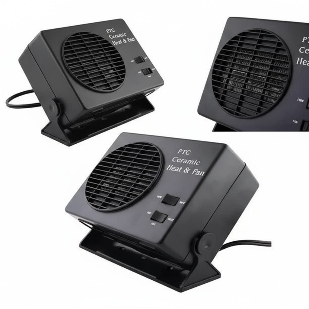 12V Vehicle Heater | Ceramic Heating Element & Fan Mode | Built-In Thermostat
