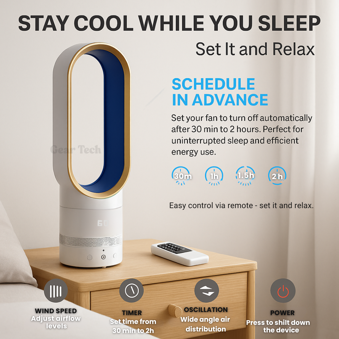 16-Inch Bladeless Fan | Remote Control | Wide Oscillation & Adjustable Speed | Child-Safe Design