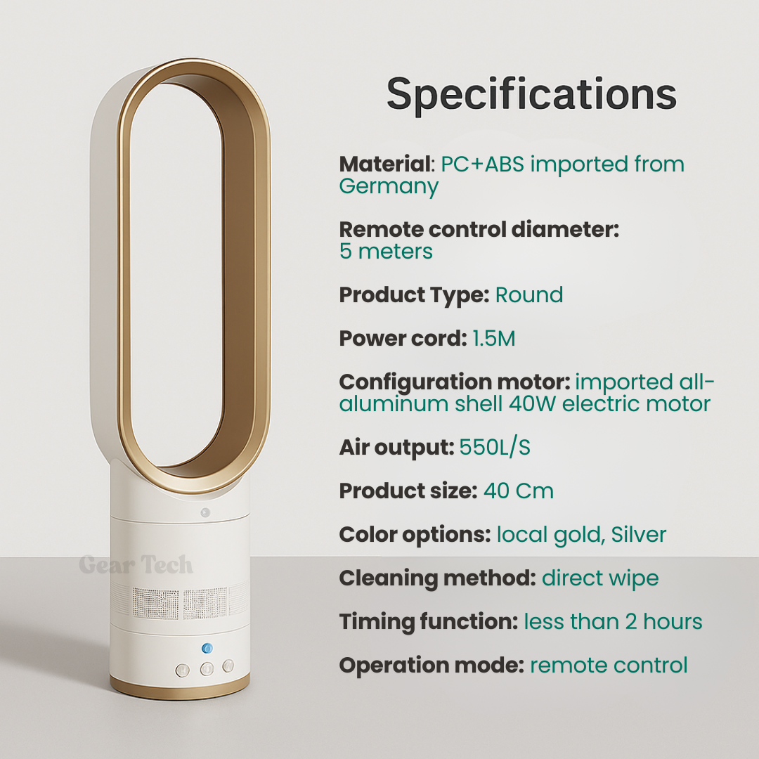 16-Inch Bladeless Fan | Remote Control | Wide Oscillation & Adjustable Speed | Child-Safe Design
