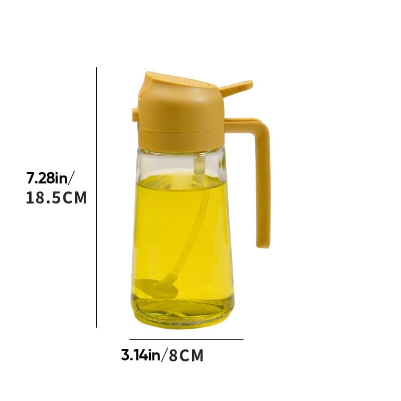 2-in-1 Oil Sprayer & Dispenser | Wide-Mouth Pump & Pour Spout | Glass Bottle | 470ml Capacity