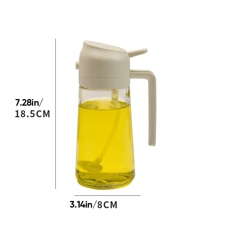 2-in-1 Oil Sprayer & Dispenser | Wide-Mouth Pump & Pour Spout | Glass Bottle | 470ml Capacity