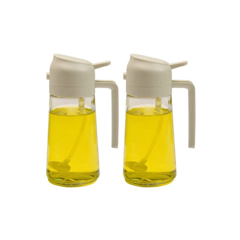 2-in-1 Oil Sprayer & Dispenser | Wide-Mouth Pump & Pour Spout | Glass Bottle | 470ml Capacity