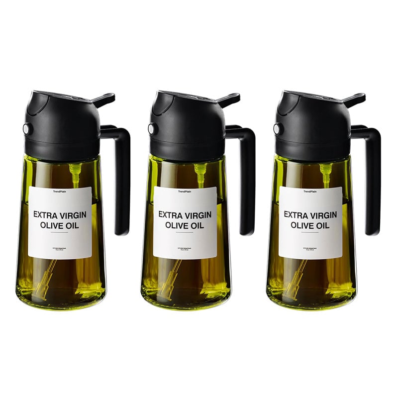2-in-1 Oil Sprayer & Dispenser | Wide-Mouth Pump & Pour Spout | Glass Bottle | 470ml Capacity
