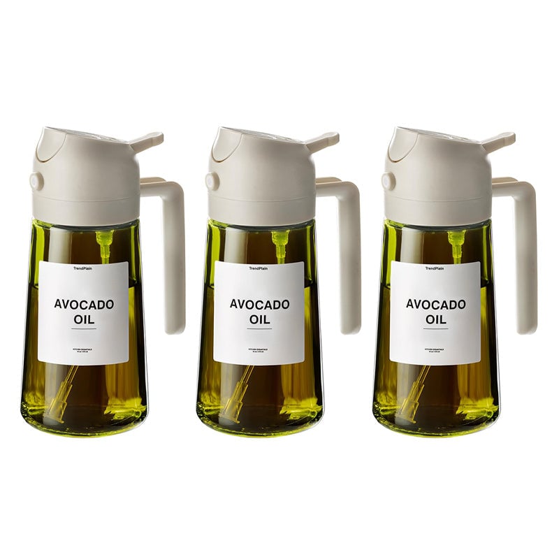 2-in-1 Oil Sprayer & Dispenser | Wide-Mouth Pump & Pour Spout | Glass Bottle | 470ml Capacity