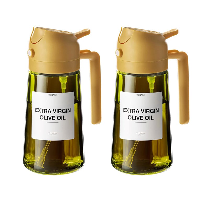 2-in-1 Oil Sprayer & Dispenser | Wide-Mouth Pump & Pour Spout | Glass Bottle | 470ml Capacity