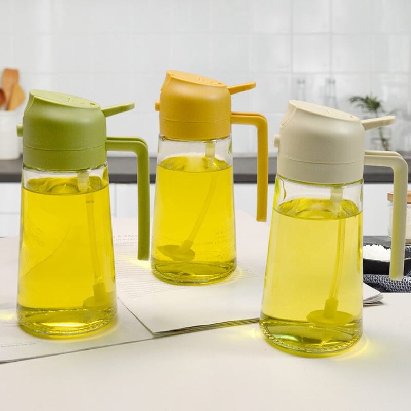 2-in-1 Oil Sprayer & Dispenser | Wide-Mouth Pump & Pour Spout | Glass Bottle | 470ml Capacity