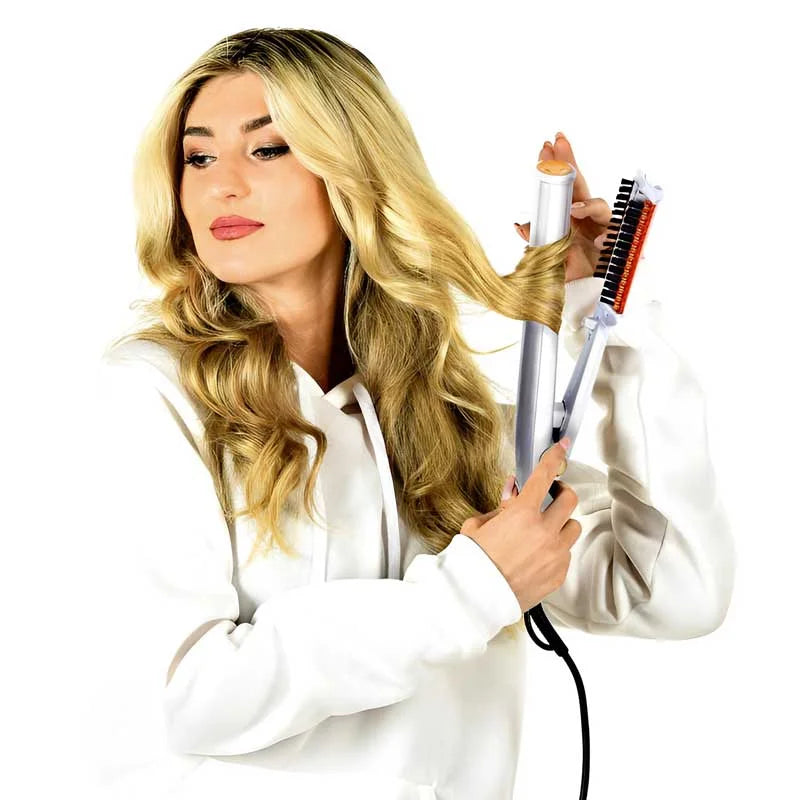 2-in-1 Rotating Hair Brush | Straightens & Curls | Ceramic Barrel | Frizz Reduction