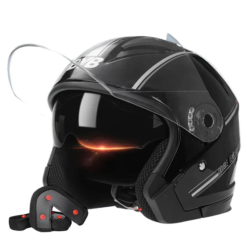 3/4 Open-Face Motorcycle Helmet | Retro | Dual-Lens Visor & Anti-Fog | Fits 56-62 cm