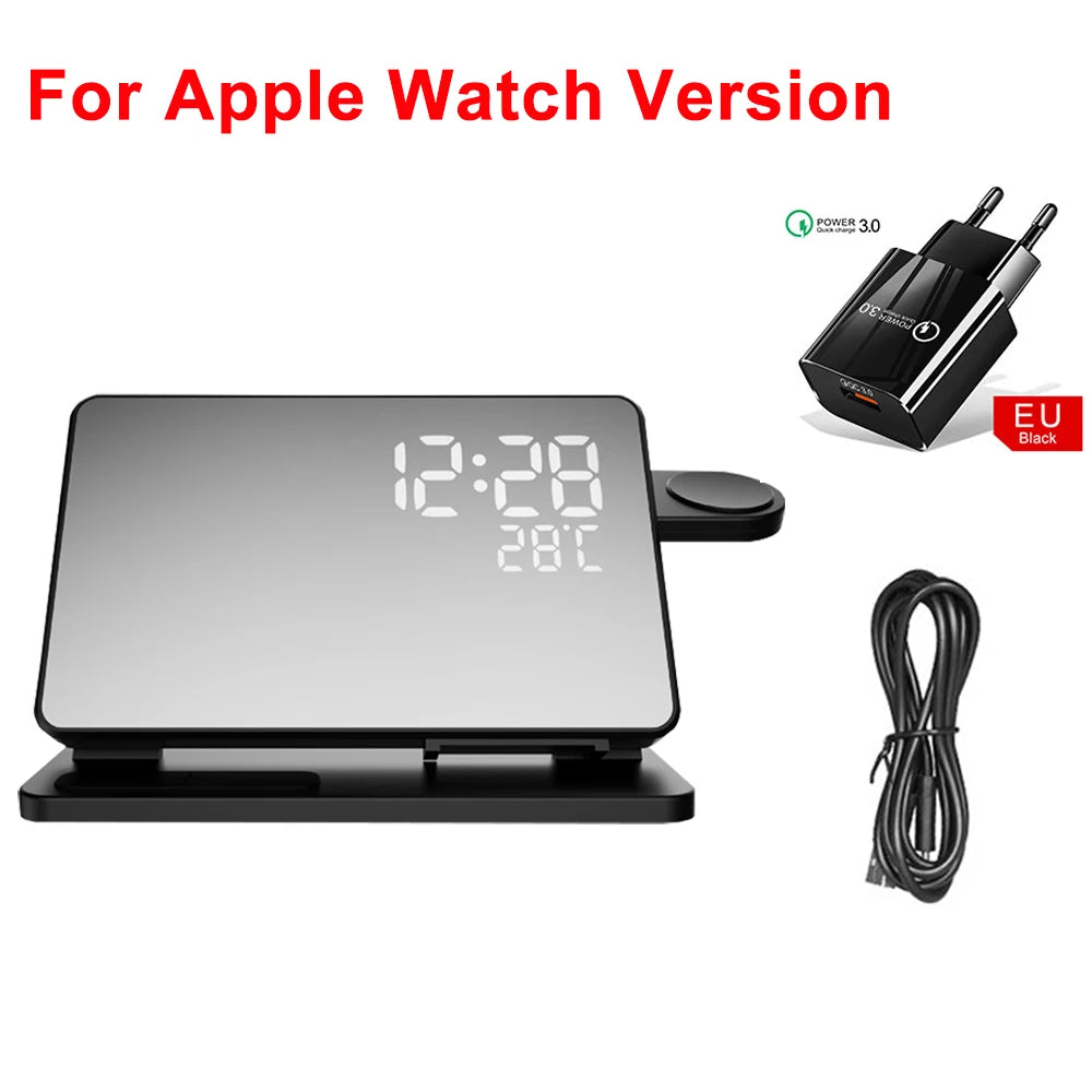 3-in-1 Wireless Charging Station | Qi Fast Charge & Smartwatch Dock | Integrated Alarm Clock
