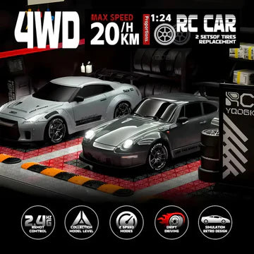 4WD RC Car for Kids & Adults | Retro Drift Design | LED Lights & Rechargeable Battery