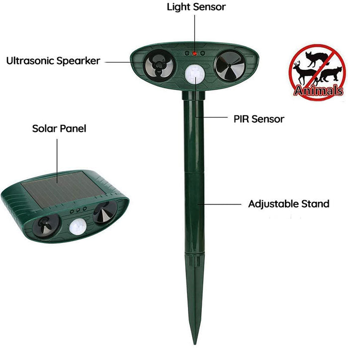 Animal Repeller | Motion-Activated Solar Ultrasonic | Weatherproof | Garden & Yard Protection