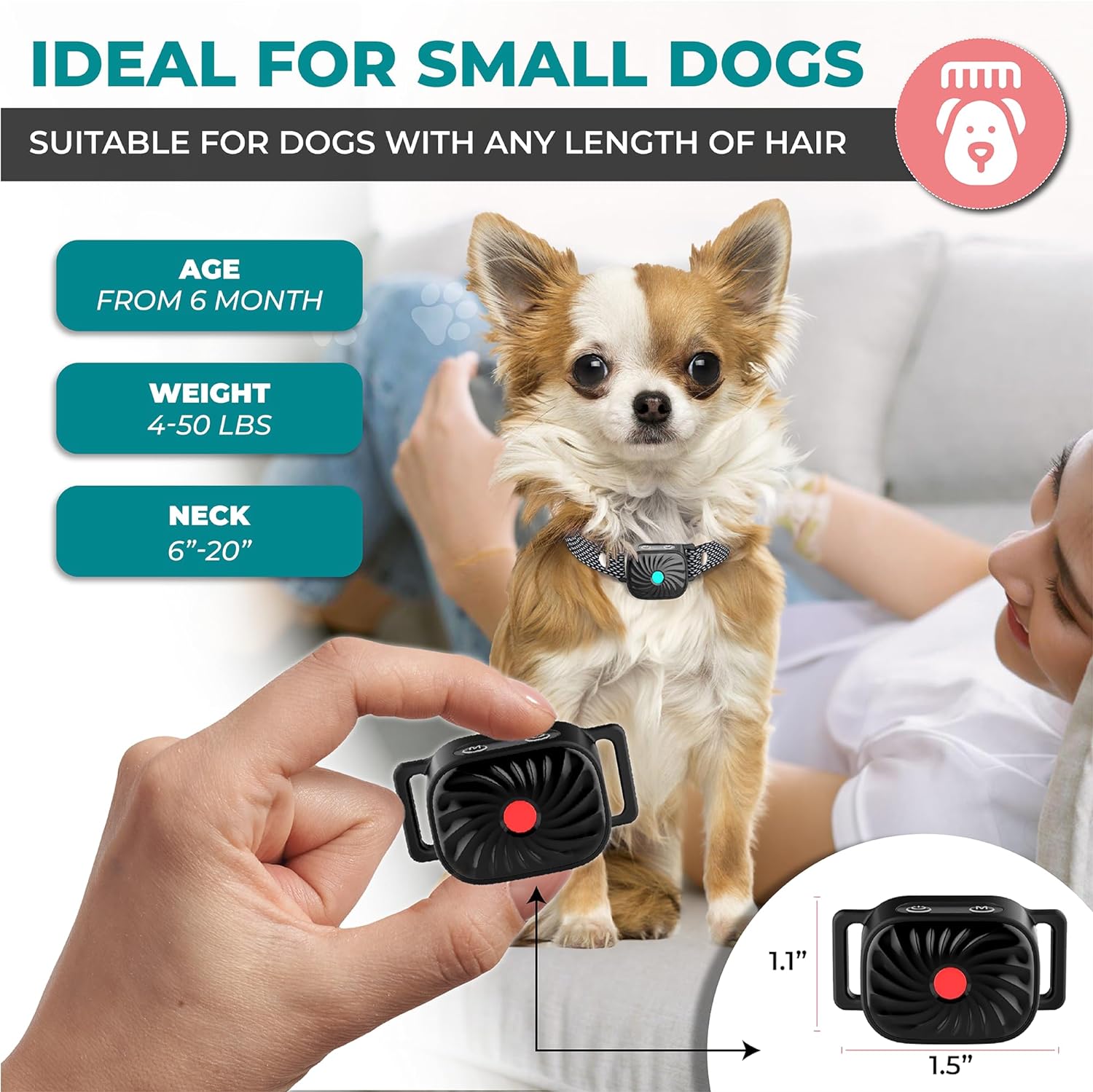 Anti-Bark Collar Small Dogs | Gentle Vibration & Sound | Rechargeable Waterproof | Comfortable Fit