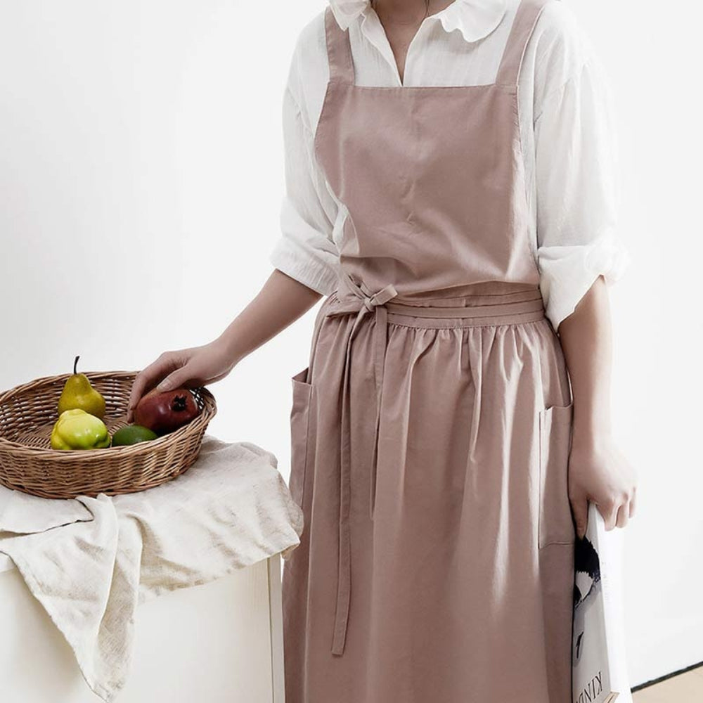 Apron | Cross-Back Design | Cotton with Front Pockets | Kitchen & Café Use