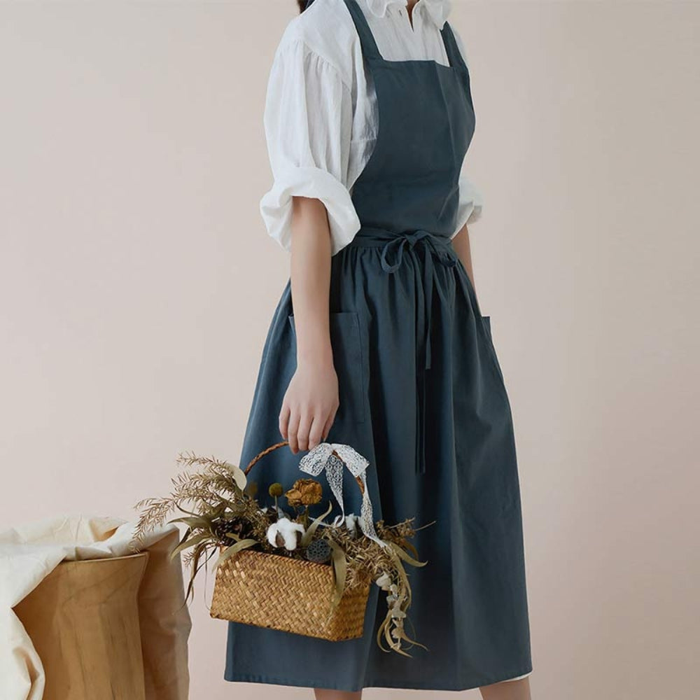 Apron | Cross-Back Design | Cotton with Front Pockets | Kitchen & Café Use