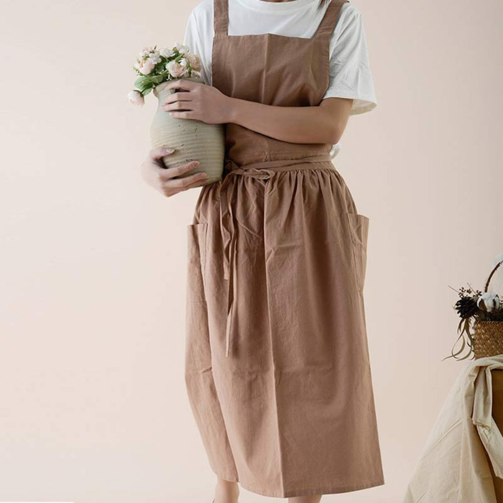 Apron | Cross-Back Design | Cotton with Front Pockets | Kitchen & Café Use
