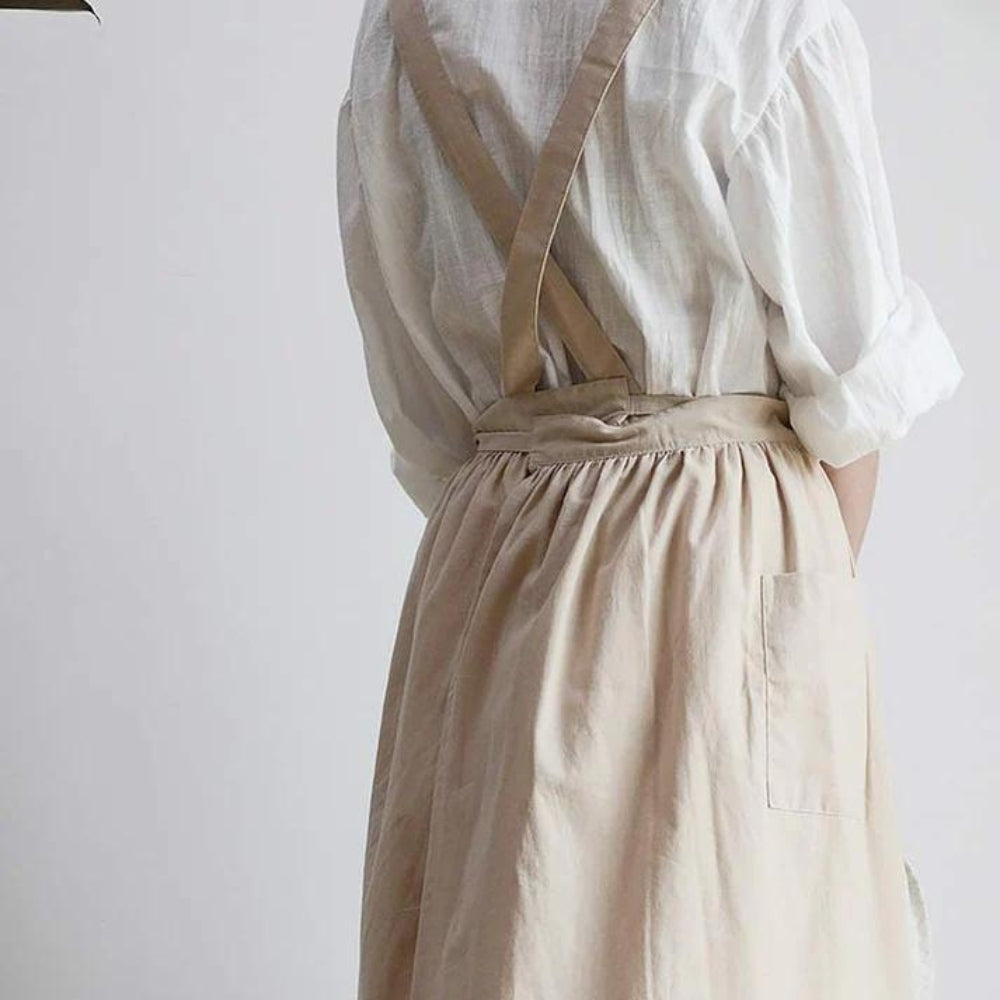 Apron | Cross-Back Design | Cotton with Front Pockets | Kitchen & Café Use