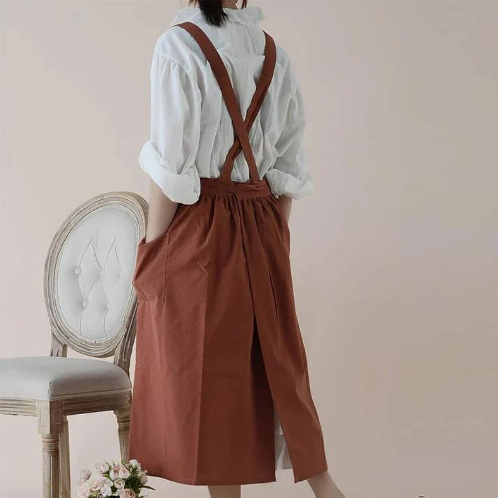 Apron | Cross-Back Design | Cotton with Front Pockets | Kitchen & Café Use