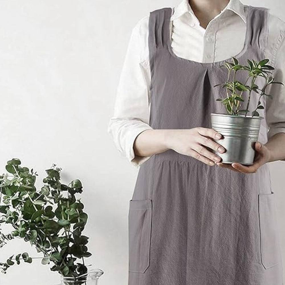 Apron | Korean-Inspired Cross-Back Design | Two Front Pockets | Comfortable Fit