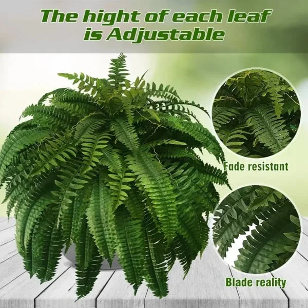 Artificial Boston Fern | UV-Resistant Lifelike | Waterproof, Maintenance-Free | Set of 18