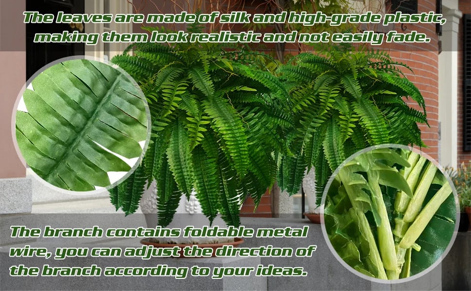 Artificial Boston Fern | UV-Resistant Lifelike | Waterproof, Maintenance-Free | Set of 18