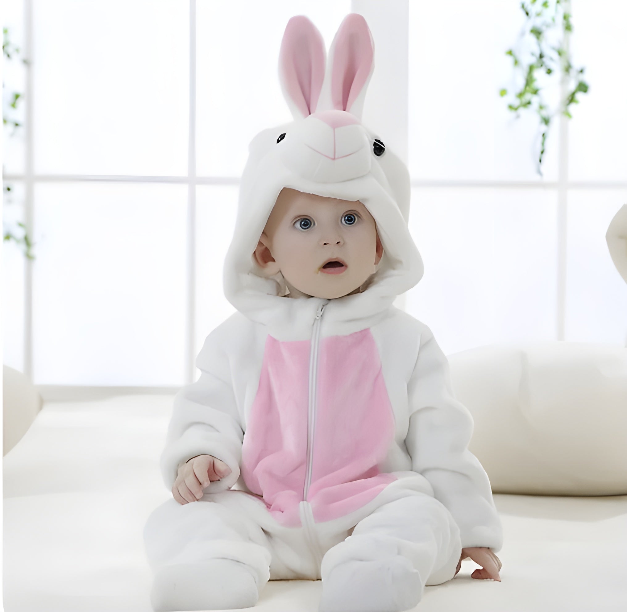 Baby Animal Romper | Hooded Onesie with Ears | Velour Knit Fabric | Cozy Comfort