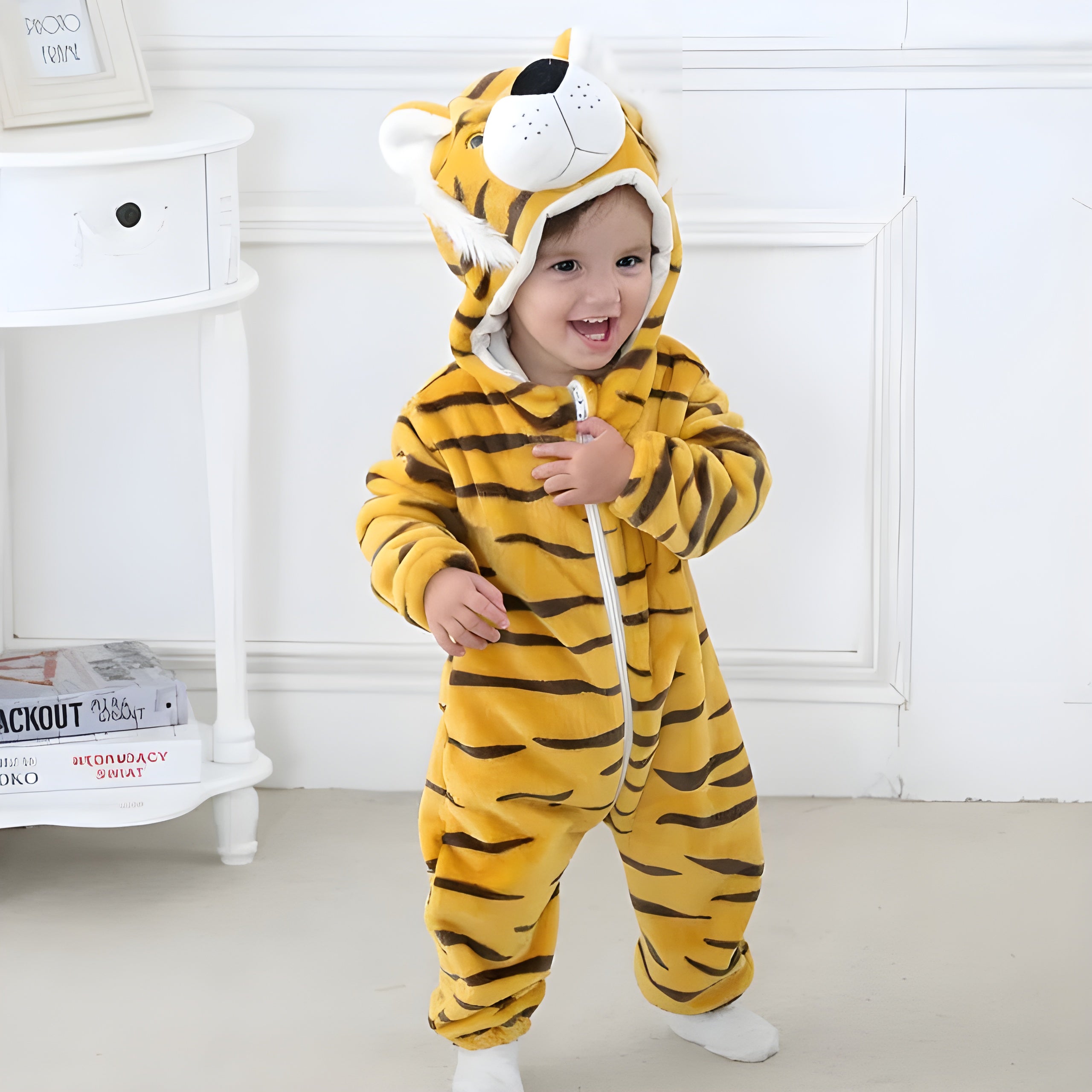 Baby Animal Romper | Hooded Onesie with Ears | Velour Knit Fabric | Cozy Comfort