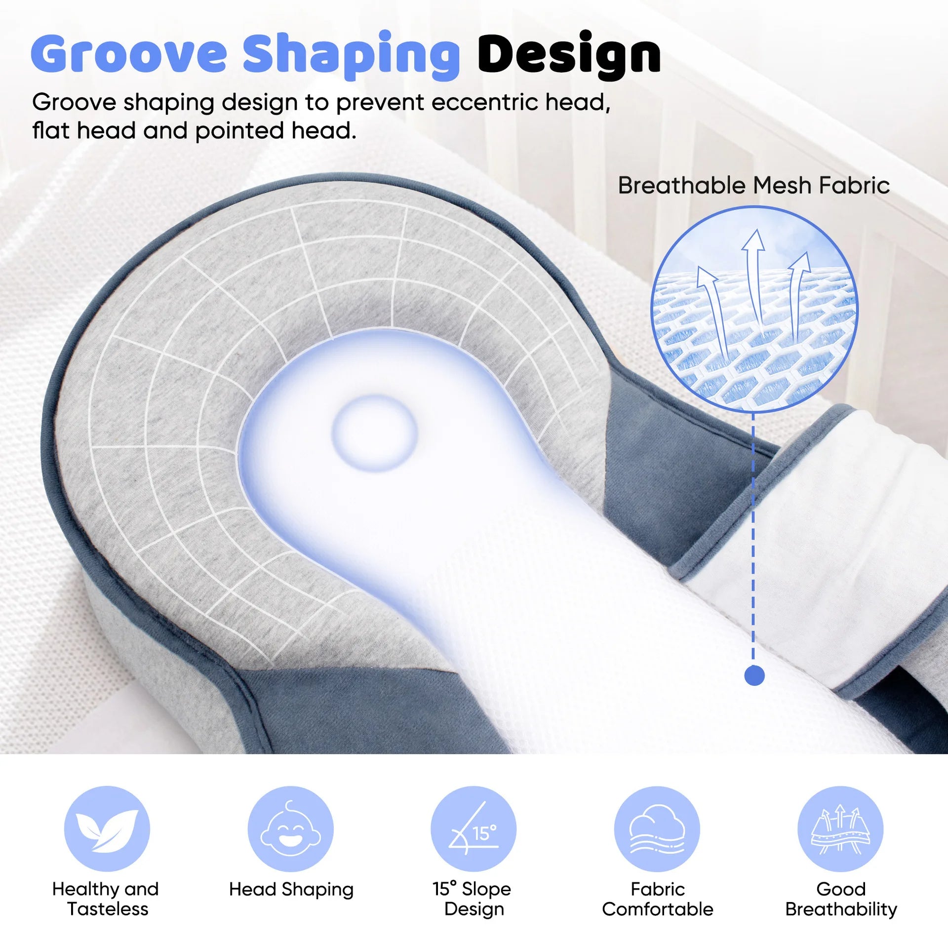 Baby Lounger for Newborns & Infants | Elevated Anti-Reflux 15° Incline | Breathable Cotton Mesh