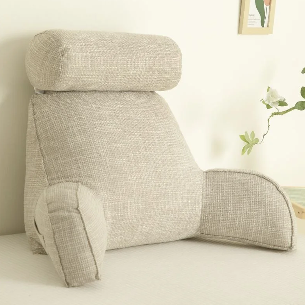 Back Support Pillow | Ergonomic with Adjustable Headrest & Armrests | Cotton Blend Cover