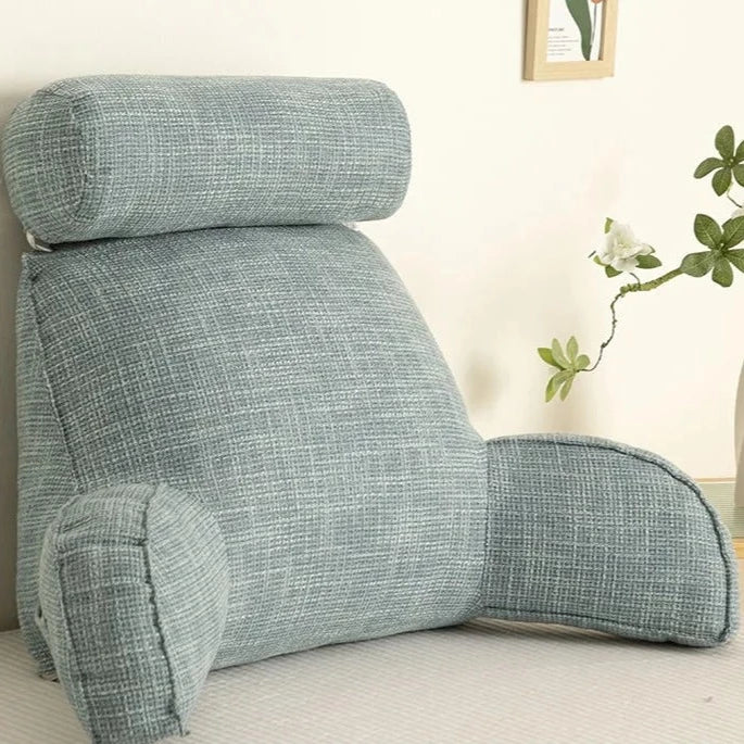 Back Support Pillow | Ergonomic with Adjustable Headrest & Armrests | Cotton Blend Cover